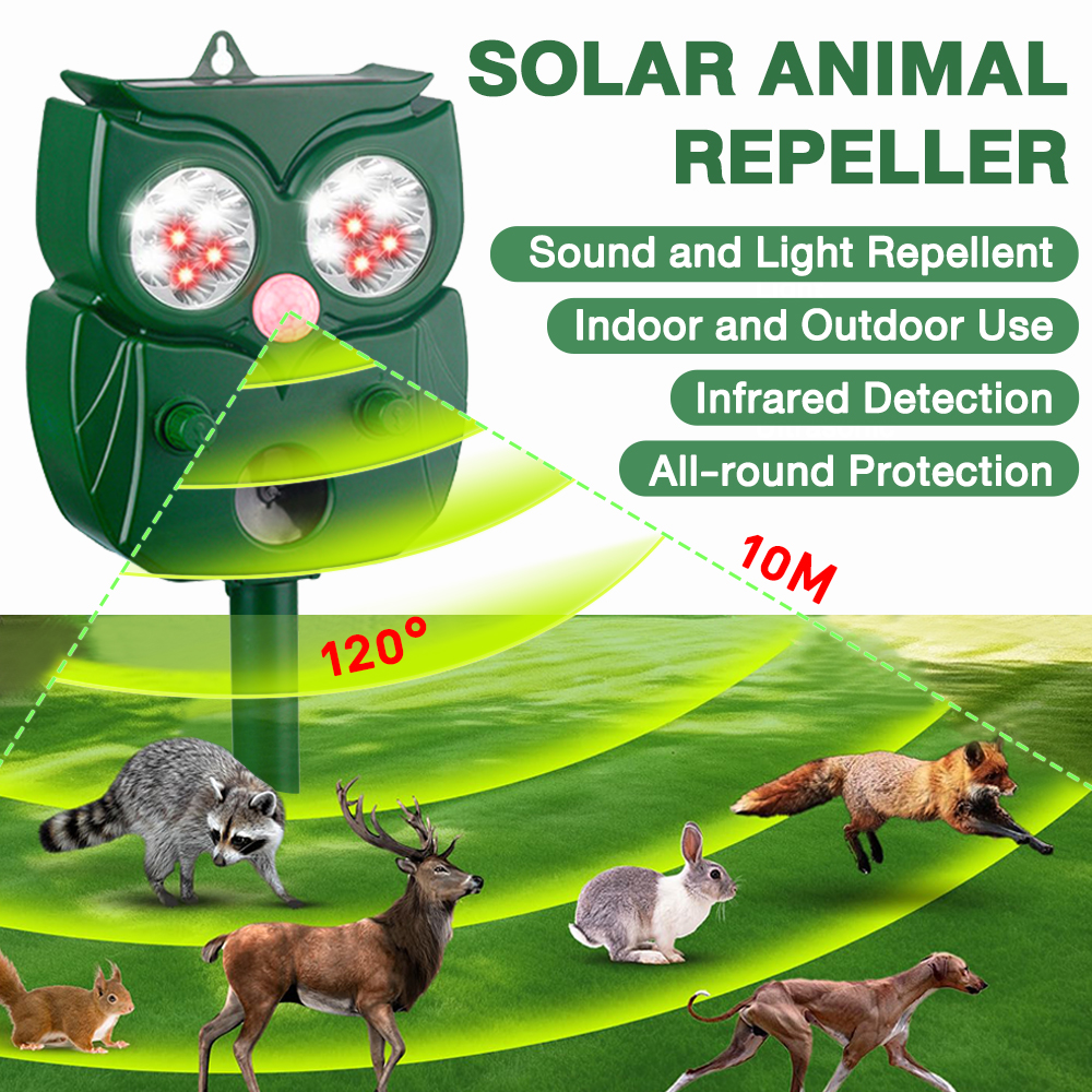 HJMDI Solar Powered Automatic Animal Repellent Ultrasonic Motion Sensor ...