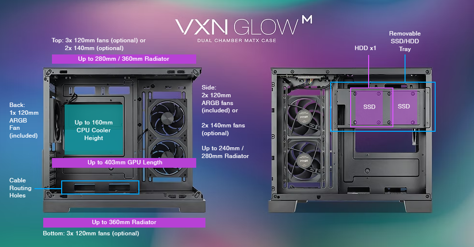 TECWARE VXN GLOW / GLOW M Mid Tower Dual T.G PC Case With Pre-Installed ...