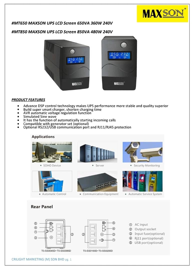 MAXSON UPS #MT650 Maxson UPS LCD Screen 650VA 360W 240V #MT850 UPS LCD ...