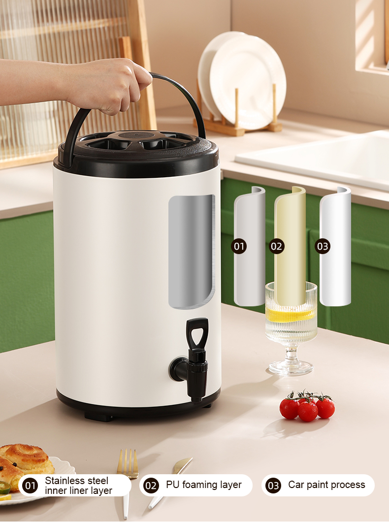 WB Stainless Steel Milk Tea Bucket Water Dispenser Hot And Cold Thermos ...