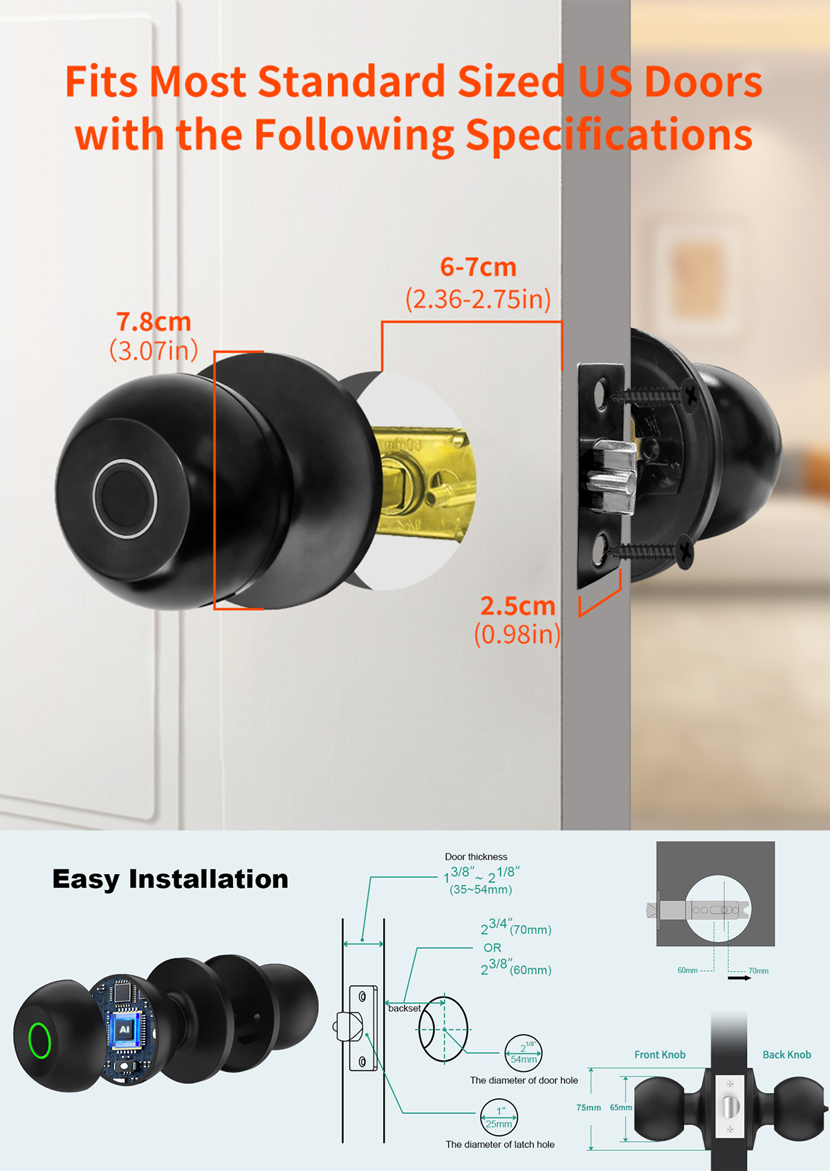 RUBY TUYA App Fingerprint Smart Door Handle Fingerprint Biometric Door ...