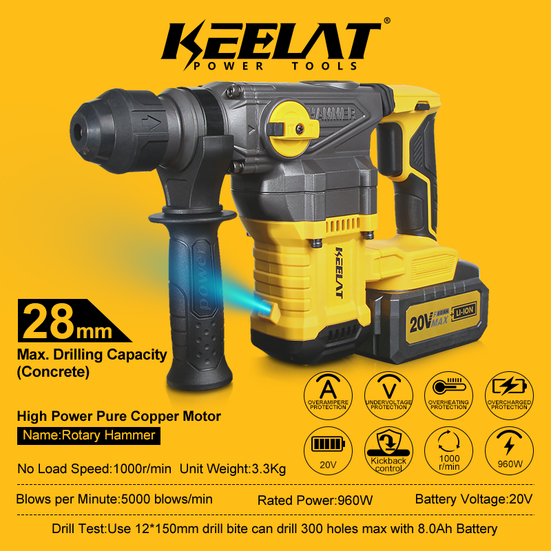 KEELAT KPRO-HD01 Rotary Hammer Drill Impact Cordless 20V Lithium ...