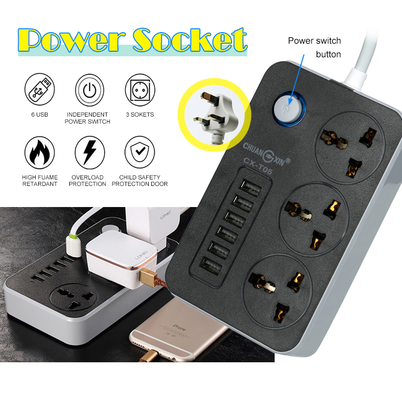 2/4/5 Power Socket Extension With USB Ports 2/4/5m Cable UK Plug ...