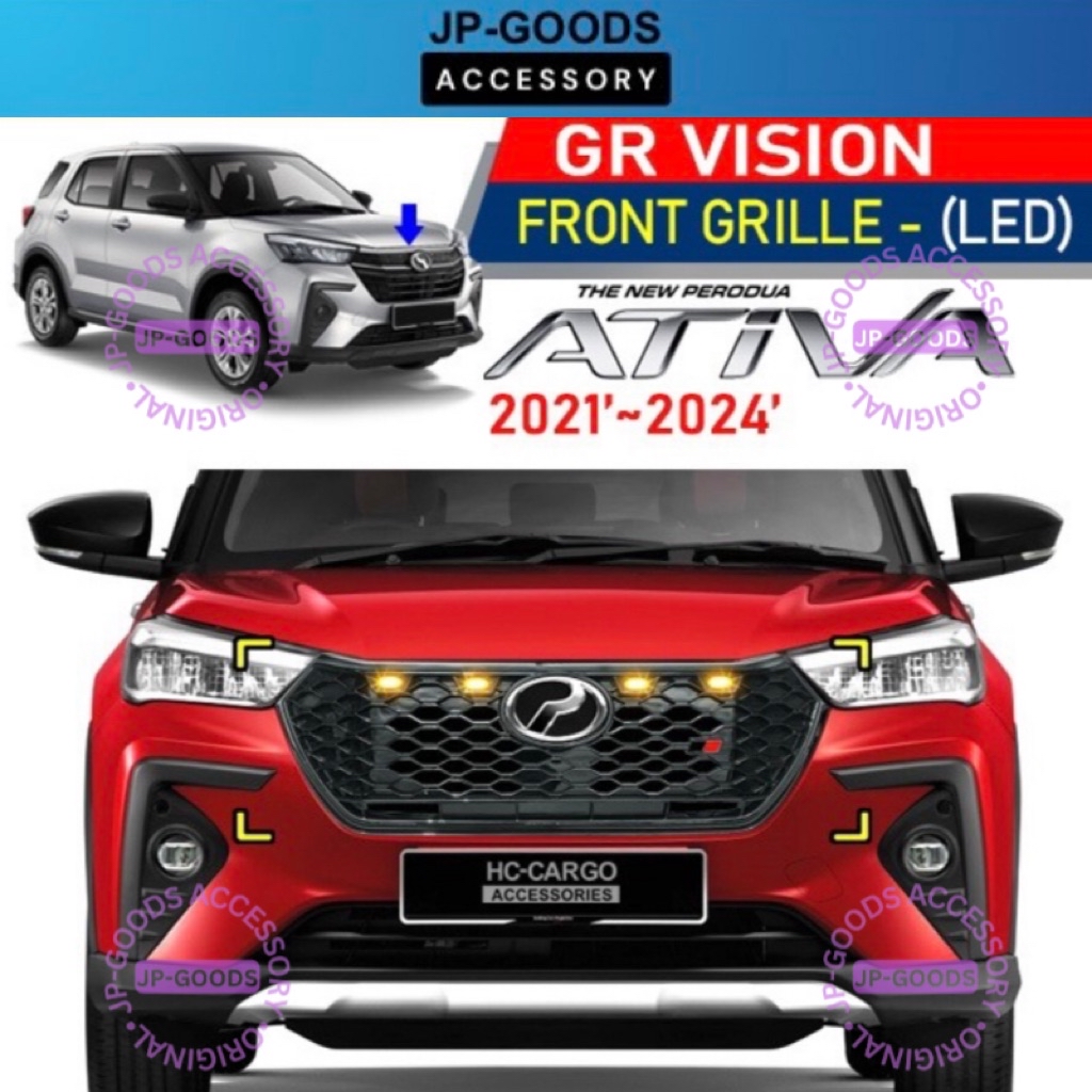 Perodua Ativa 2021 GR SPORT Front Grille With 3 LED Amber Gloss Black ...