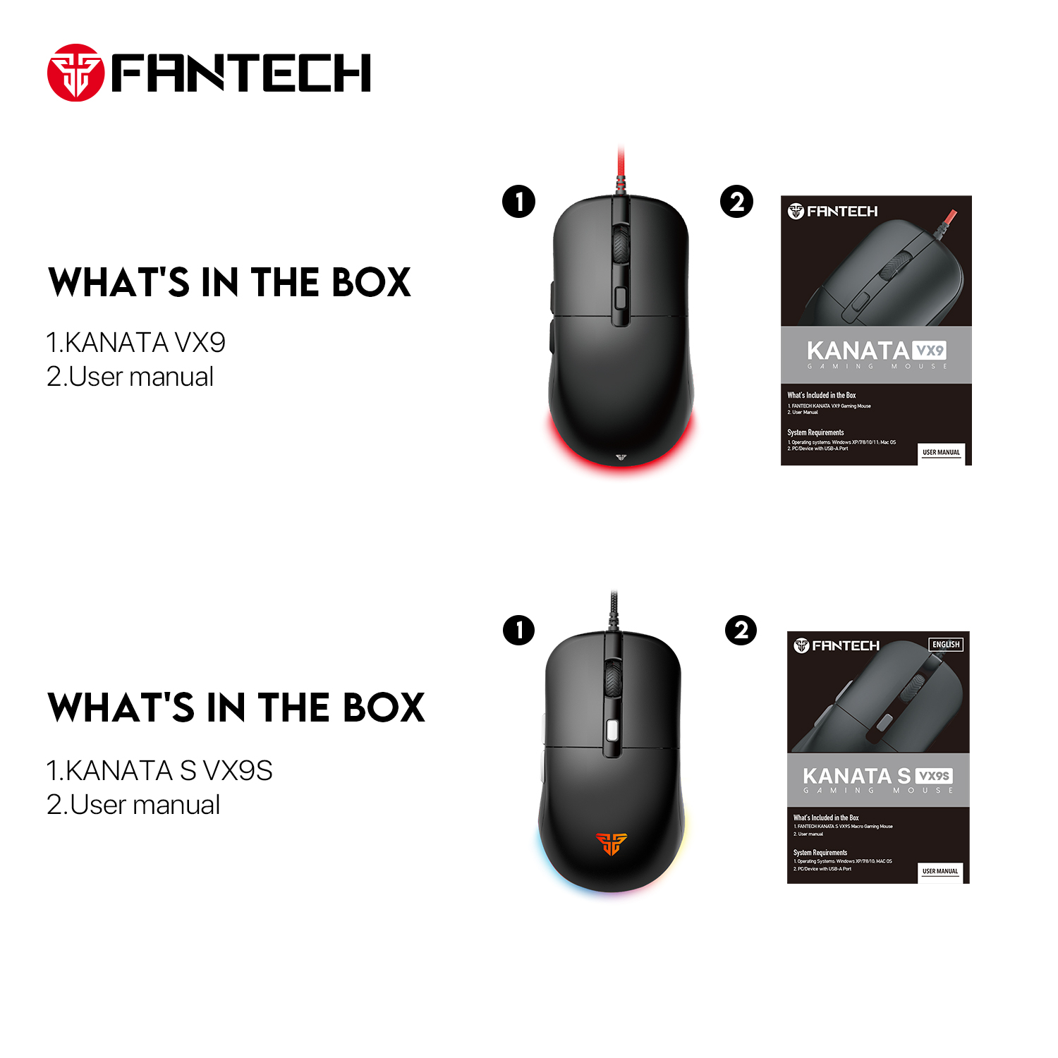 Fantech Kanata S VX9s Wired Gaming Mouse Ambidextrous Design 7200 DPI 6 ...