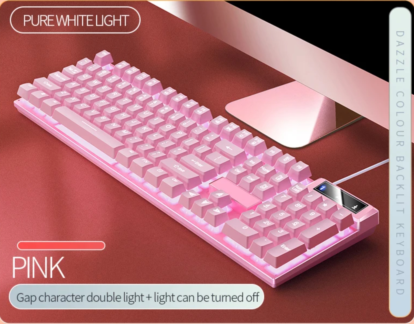 Cute Pink Purple Keyboard White Backlight K500 | Shopee Malaysia