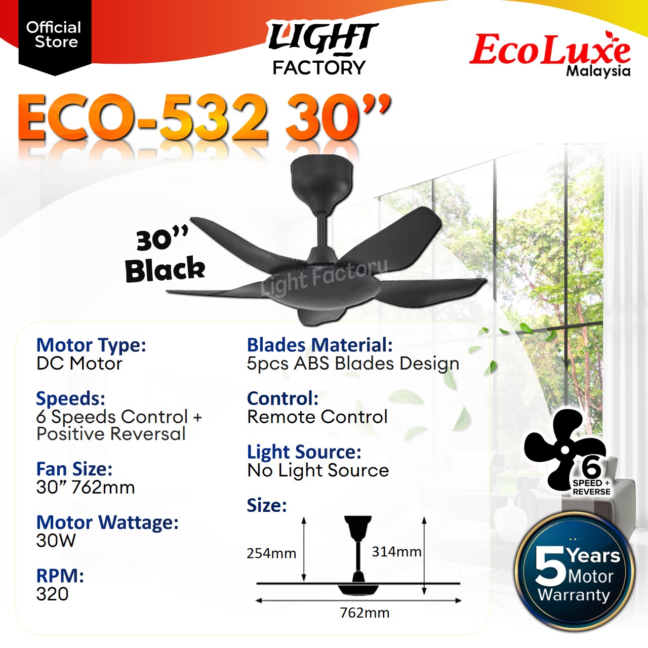 🔥NEW MODEL🔥ECOLUXE ECO532 30" 5 Blades Baby Fan 12 Speeds DC Motor