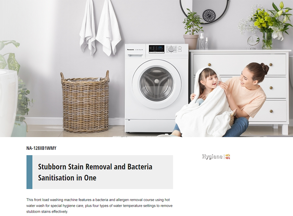 Panasonic NA128XB1WMY 8kg Hygiene Care with Hot Water Wash Front Load