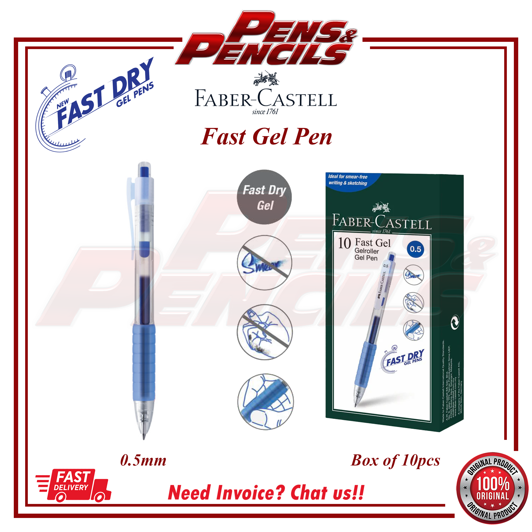 Faber-Castell Fast Gel Pen 0.5mm / 0.7mm Fastdry Gel Pen (1Box ...