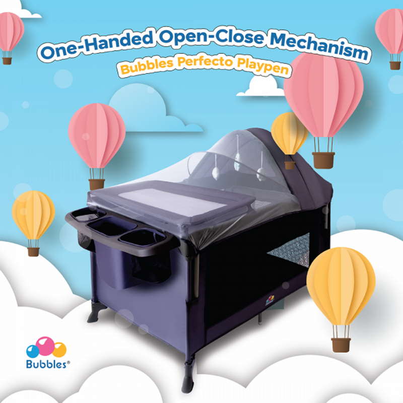 Bubbles Perfecto Playpen (Grey) Portable Baby Cot Warranty 1 Year