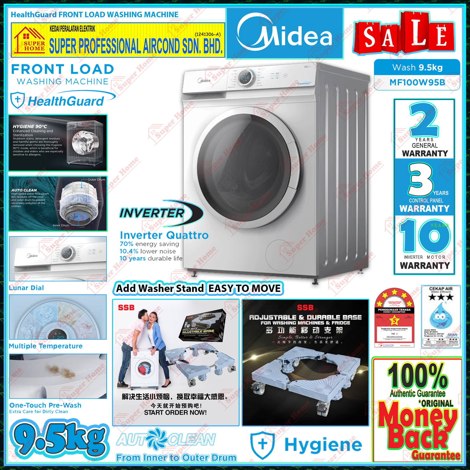Midea Front Load Washer Machine MF100 Series 1200RPM 15MIN QUICK WASH