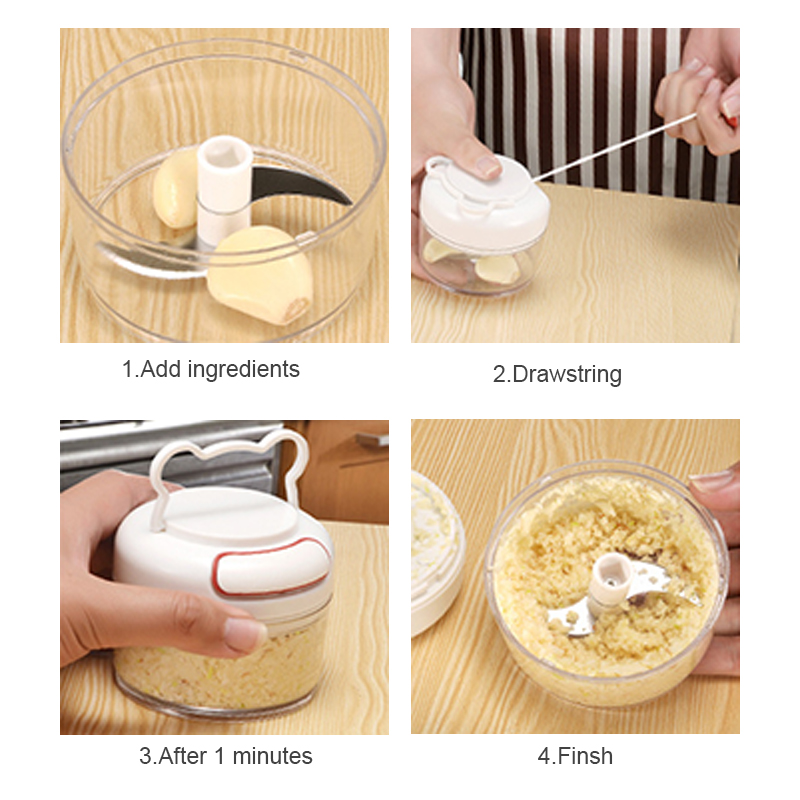 Mini Speedy Manual Food Chopper Hand Pull Rope Chopper 3 Blades Meat ...