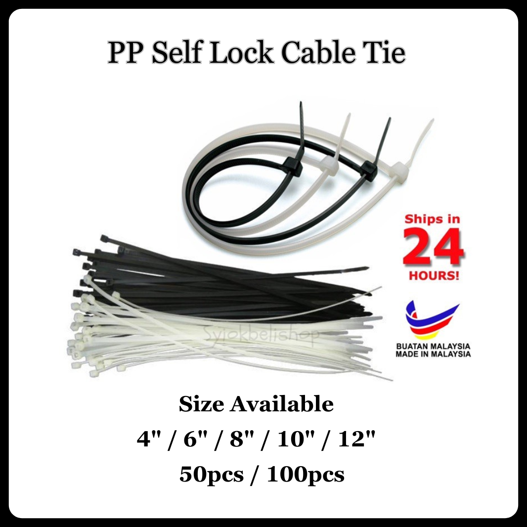 Cable Tie PP Self Locking Zip Black White (50Pcs / 100Pcs) | Pengikat ...