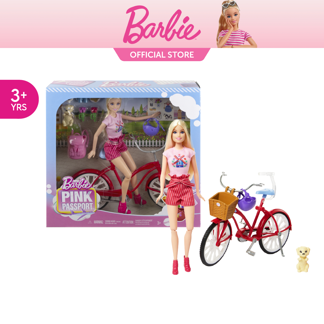 Barbie Pink Passport Holland Doll Set With Bicycle, Clothes
