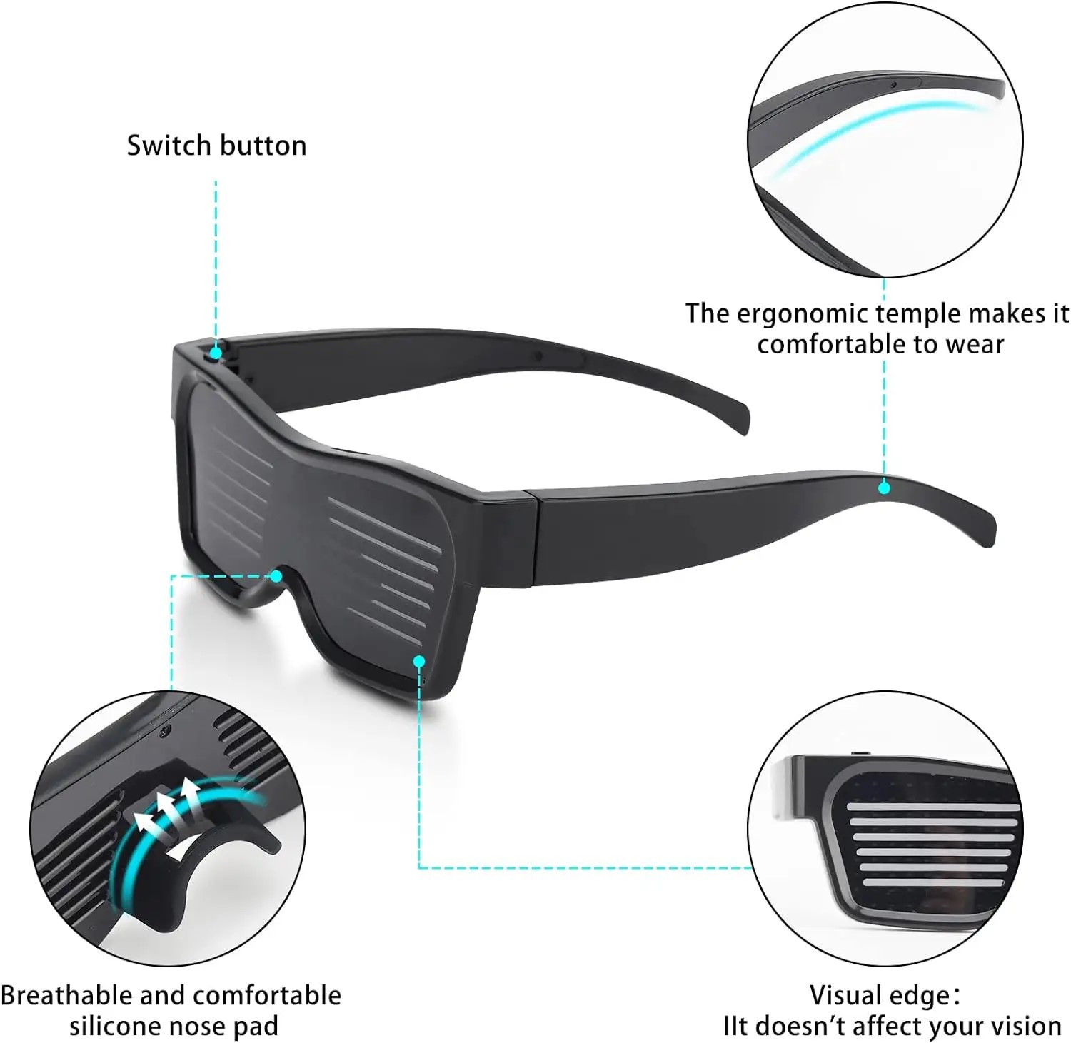 Customizable Magic LED Glasses Bluetooth Cermin Mata LED Text Patterns ...