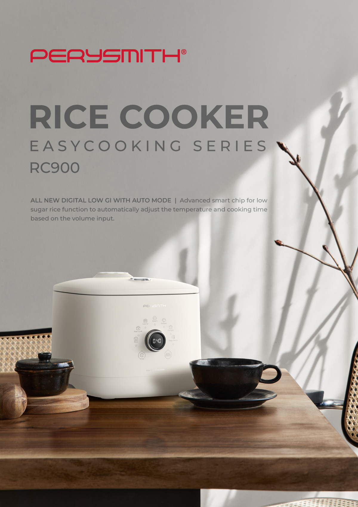 PerySmith Digital Low GI Rice Cooker Easy Cooking Series RC900 | Shopee ...