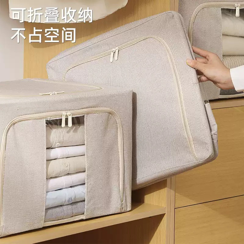 Large Capacity Foldable Cotton Linen Storage Box Steel Frame Storage ...