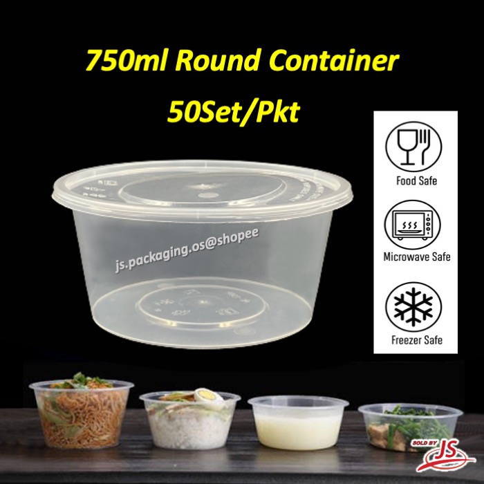 Disposable Microwaveable Round Food Container with Lid 750ml (50set/pkt ...