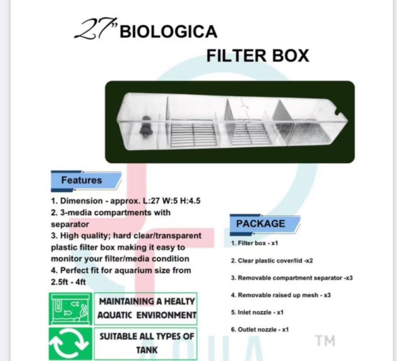 Transparent top filter box 27”x5”x4.5” for aquarium 3-6 feet | Shopee ...