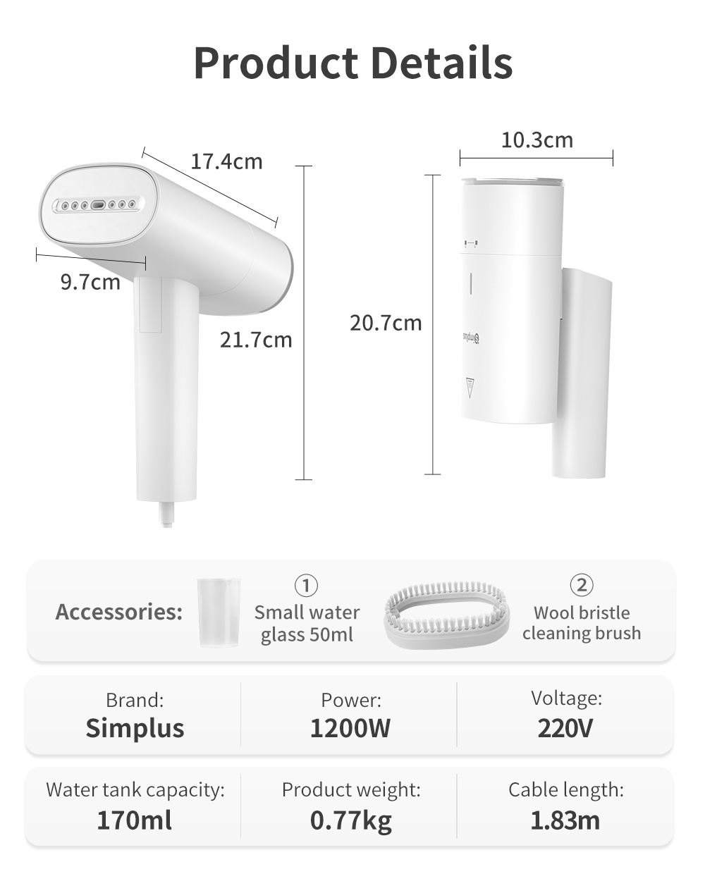 Simplus Handheld Garment Steamer 1200W | 7-Hole Nozzles | 170ml Tank ...