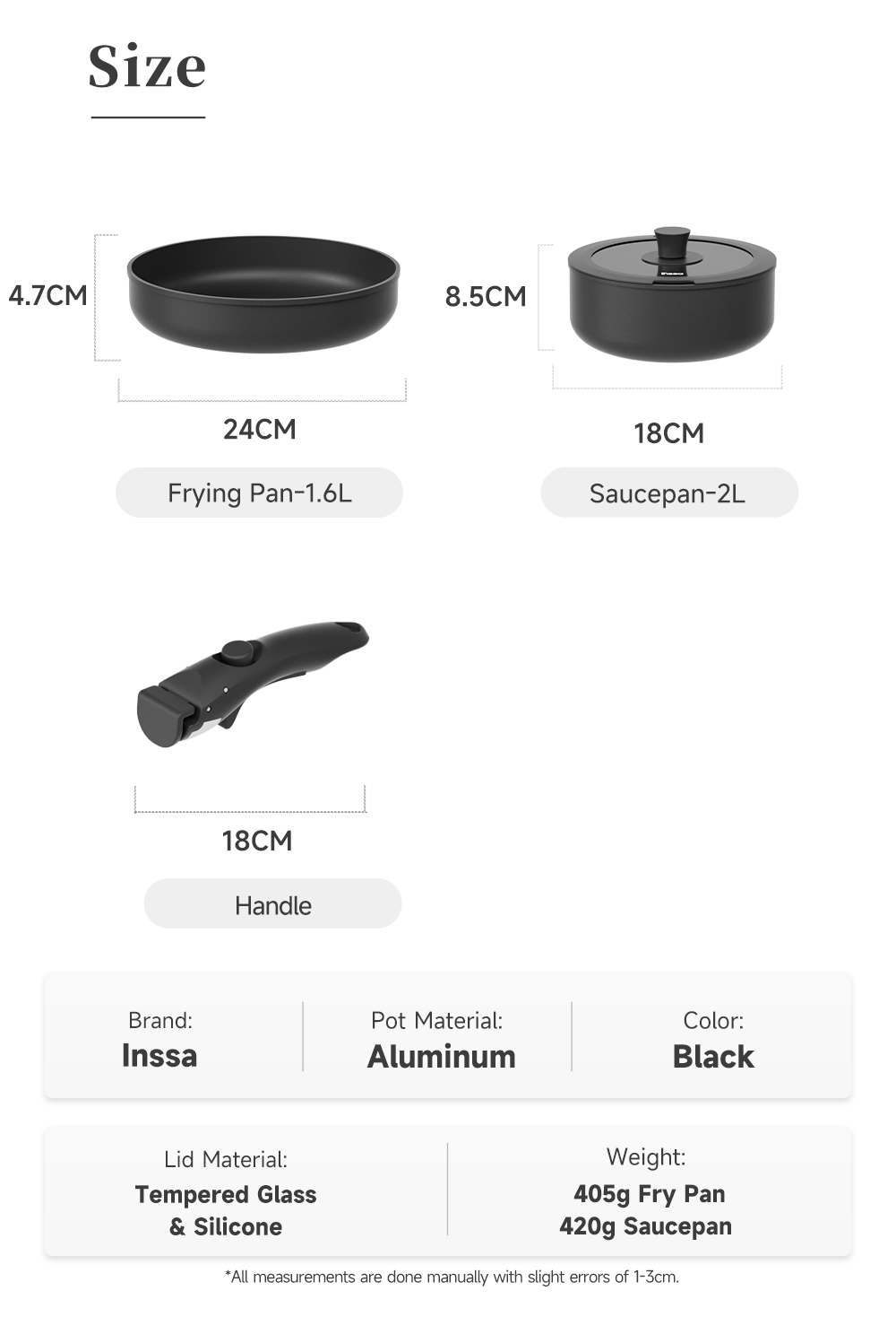 Simplus Detachable 4pcs Cookware Set丨24cm Frying Pan 18cm Saucepan with ...
