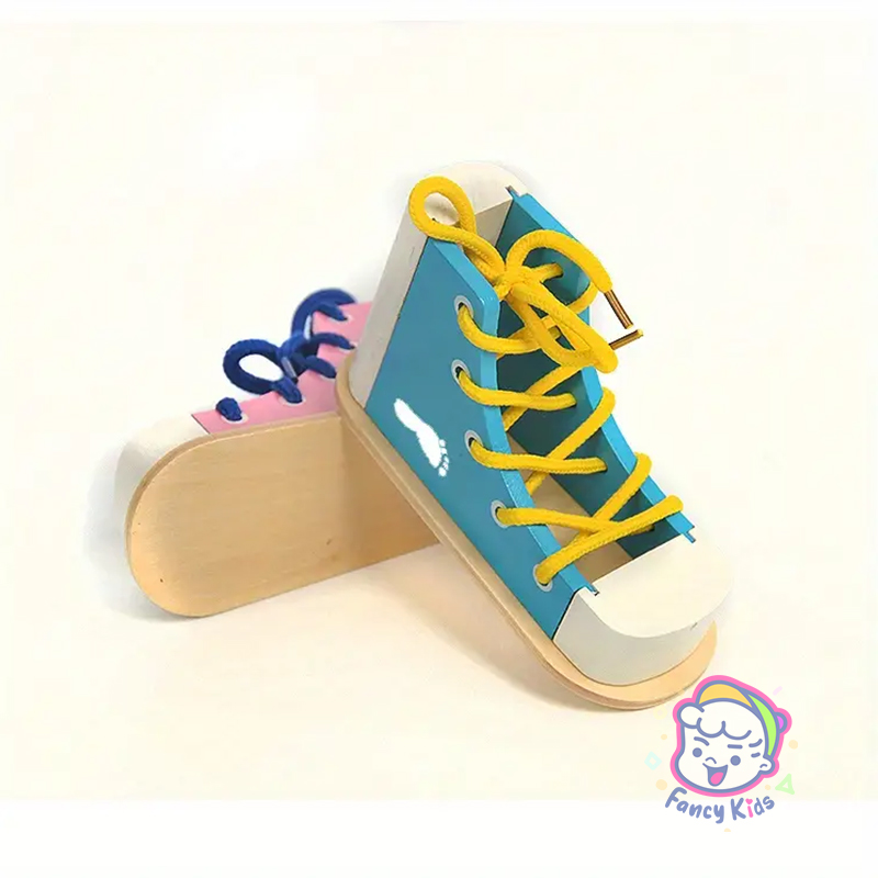 Montessori Wooden Lacing Sneaker/Shoe Tying Practice Toy for Kids ...