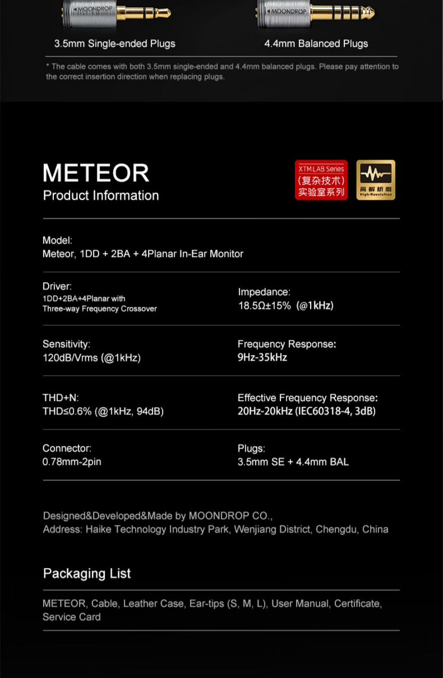 Moondrop Meteor, In-Ear Monitors: 1DD + 2BA + 4 Planar Hybrid Drivers ...