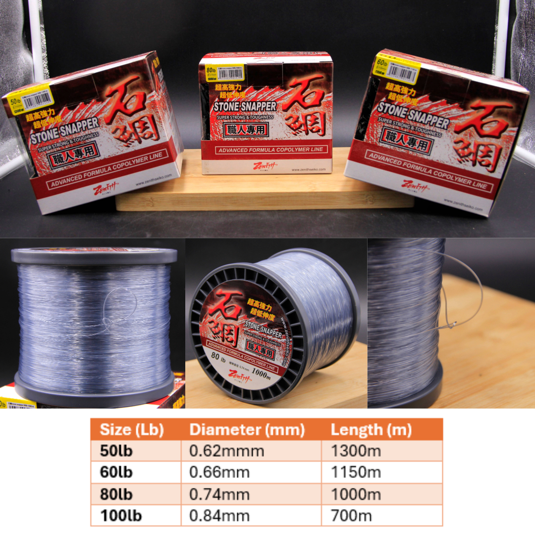 ZENITH JAPAN STONE SNAPPER Advanced Co-Polymer Tali Pancing Large Spool ...