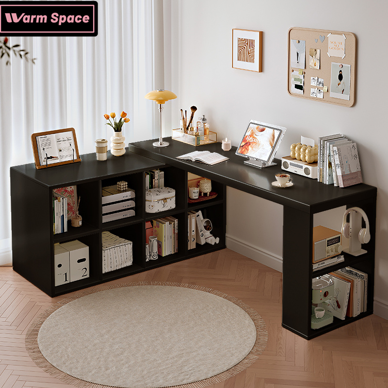 L Shape Table Study Table Meja Belajar Study Desk with Book Cabinet Rak ...