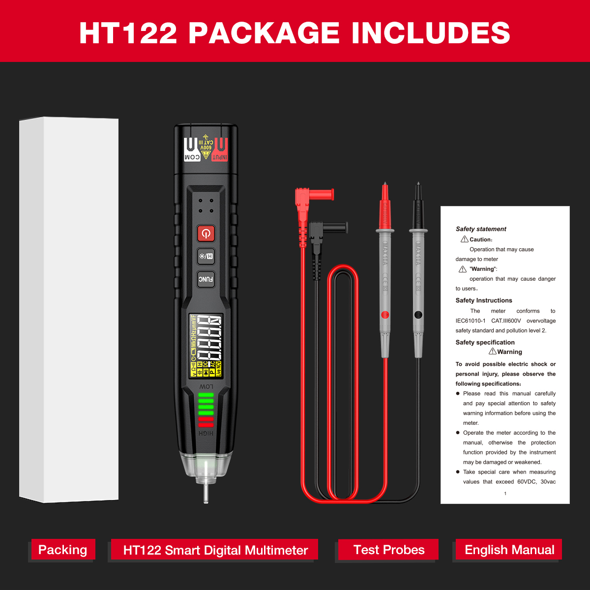 HABOTEST📢HT122 Pen Type Smart Multimeter 600V AC/DC 4000 Counts NCV ...