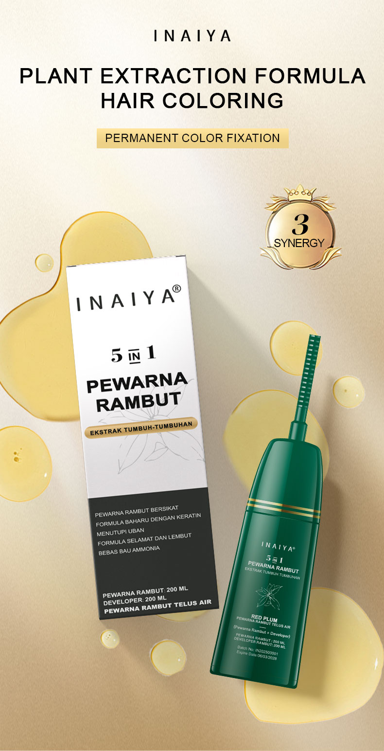 INAIYA 5 IN 1 Pewarna Rambut Ekstrak Tumbuh-Tumbuhan 400ml Bebas Bau ...