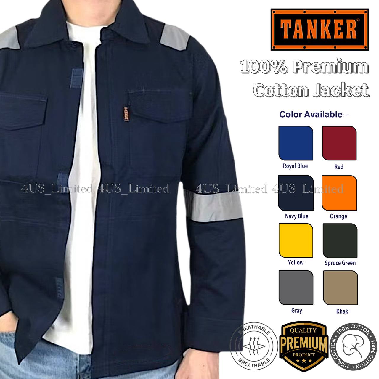 TANKER 100% Cotton Safety Jacket | Premium Reflective Jacket | Work ...