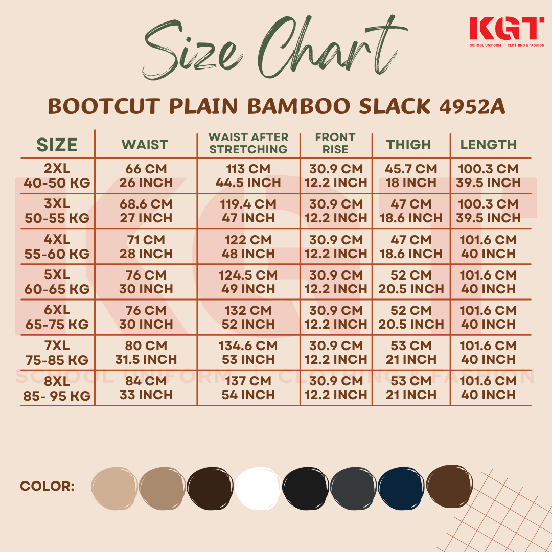 KGT Bamboo Slack Seluar Slack Mini Bootcut Plus Size Baggy Cutting ...