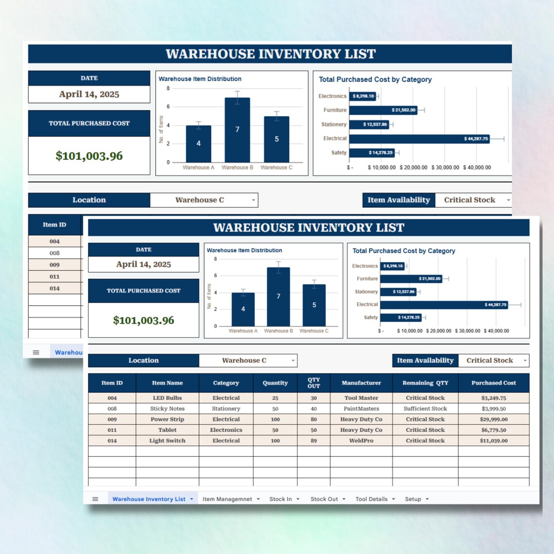 Excel Warehouse Inventory Management Spreadsheet Google Sheets Stock ...