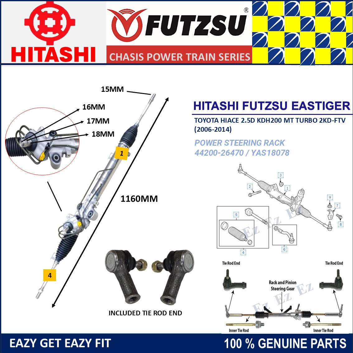 100% NEW POWER STEERING RACK FOR TOYOTA HIACE 2.5D KDH200 MANUAL TURBO ...