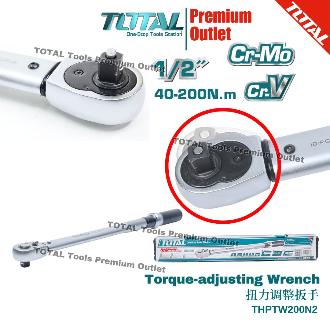 TOTAL Tools Adjustable Torque Wrench [ 1/2″/ 40~200Nm / 500mm ...