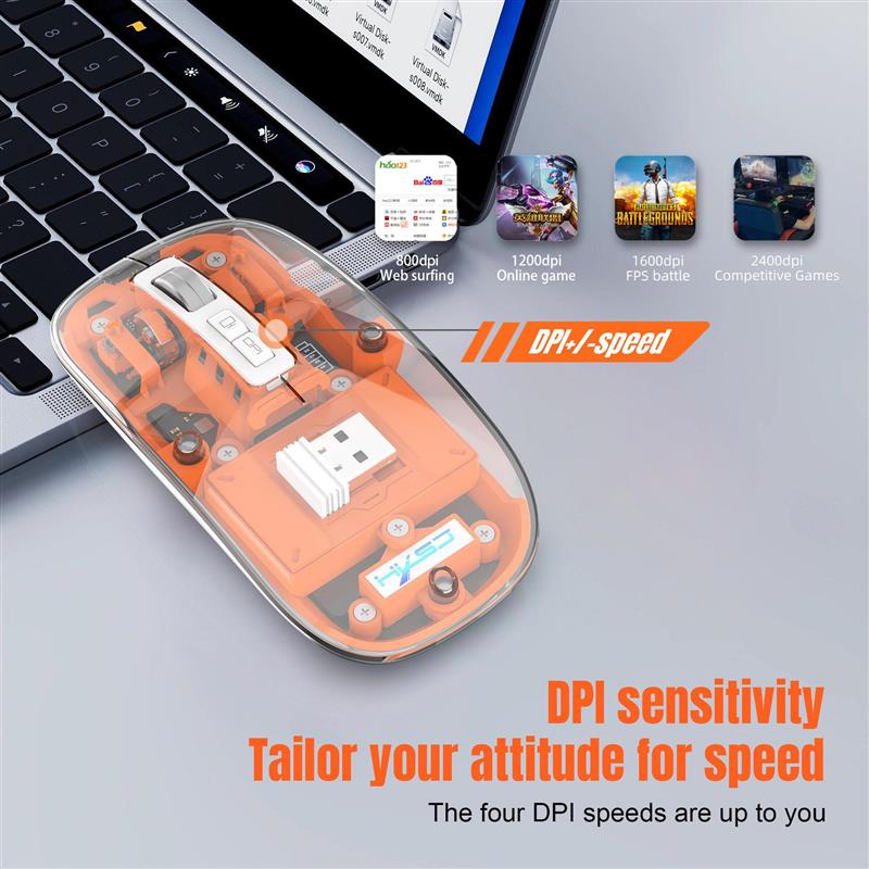 Wireless Gaming Mouse Transparent Rechargeable 2.4G Bluetooth Computer ...