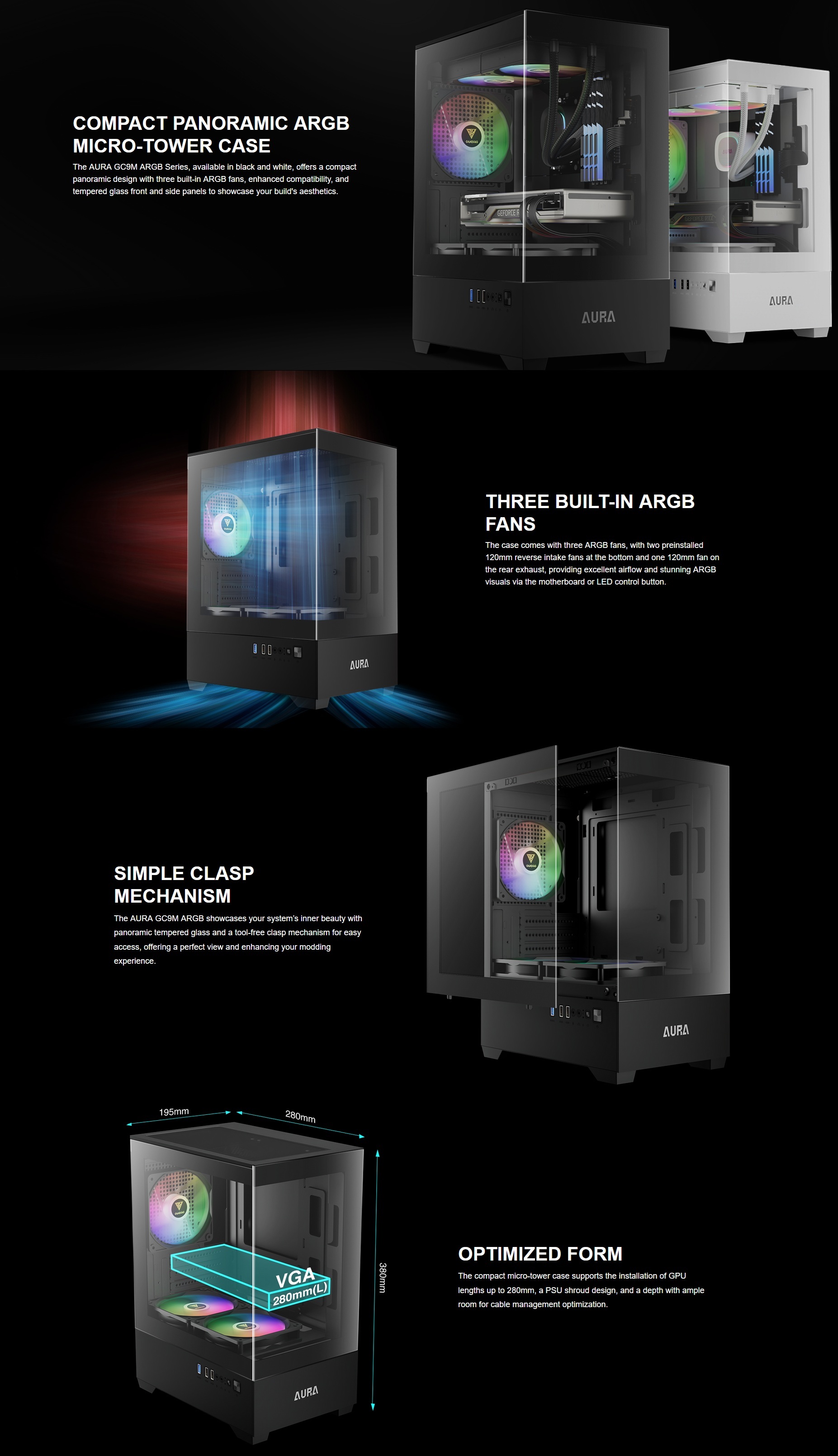 GAMDIAS AURA GC9M Micro-ATX Case With 3 ARGB FAN 120mm Fans Chasis ...