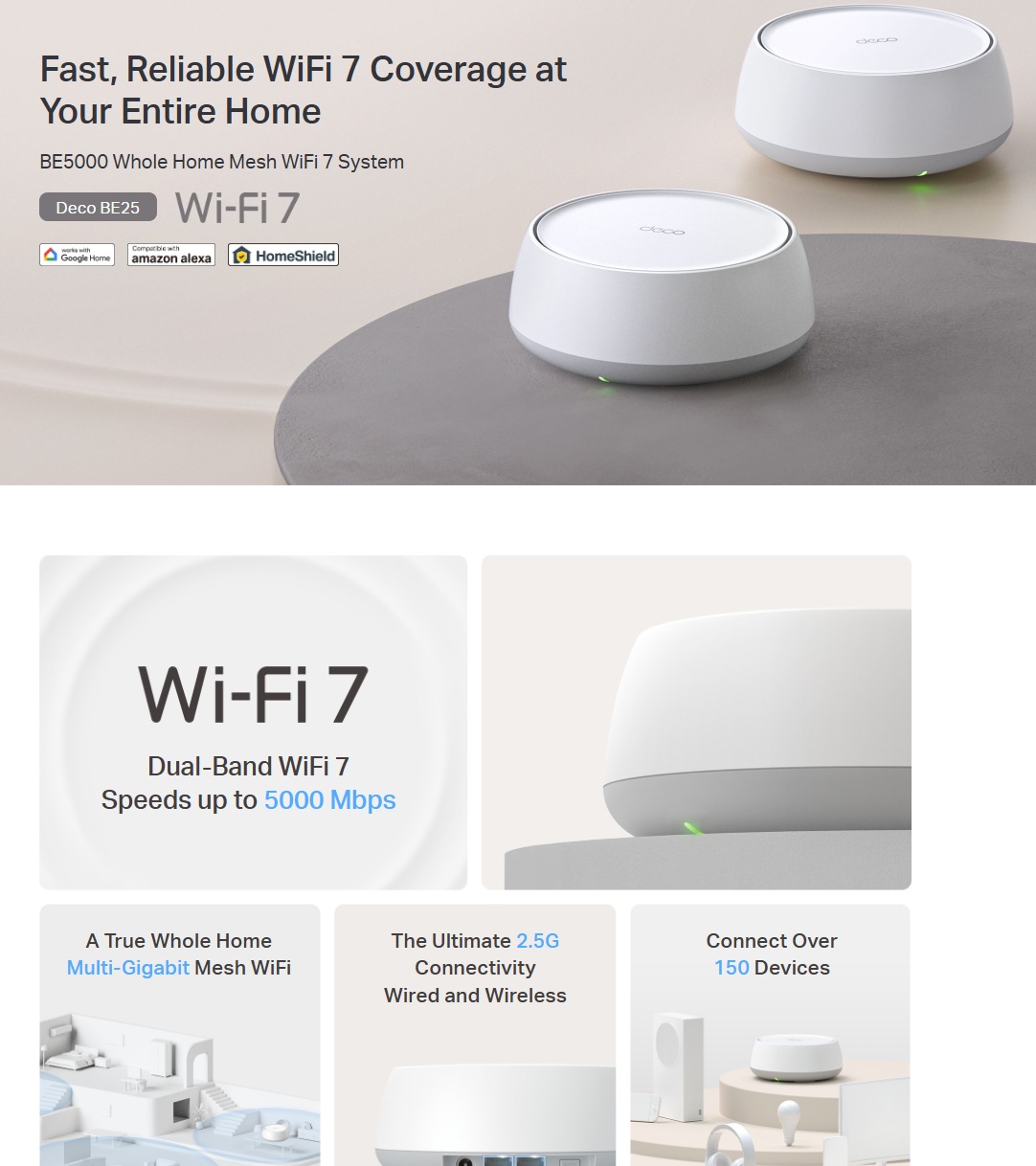 TP-Link Deco BE25 WiFi 7 Mesh Router BE5000 Dual Band 2.5G Port 1 Pack ...