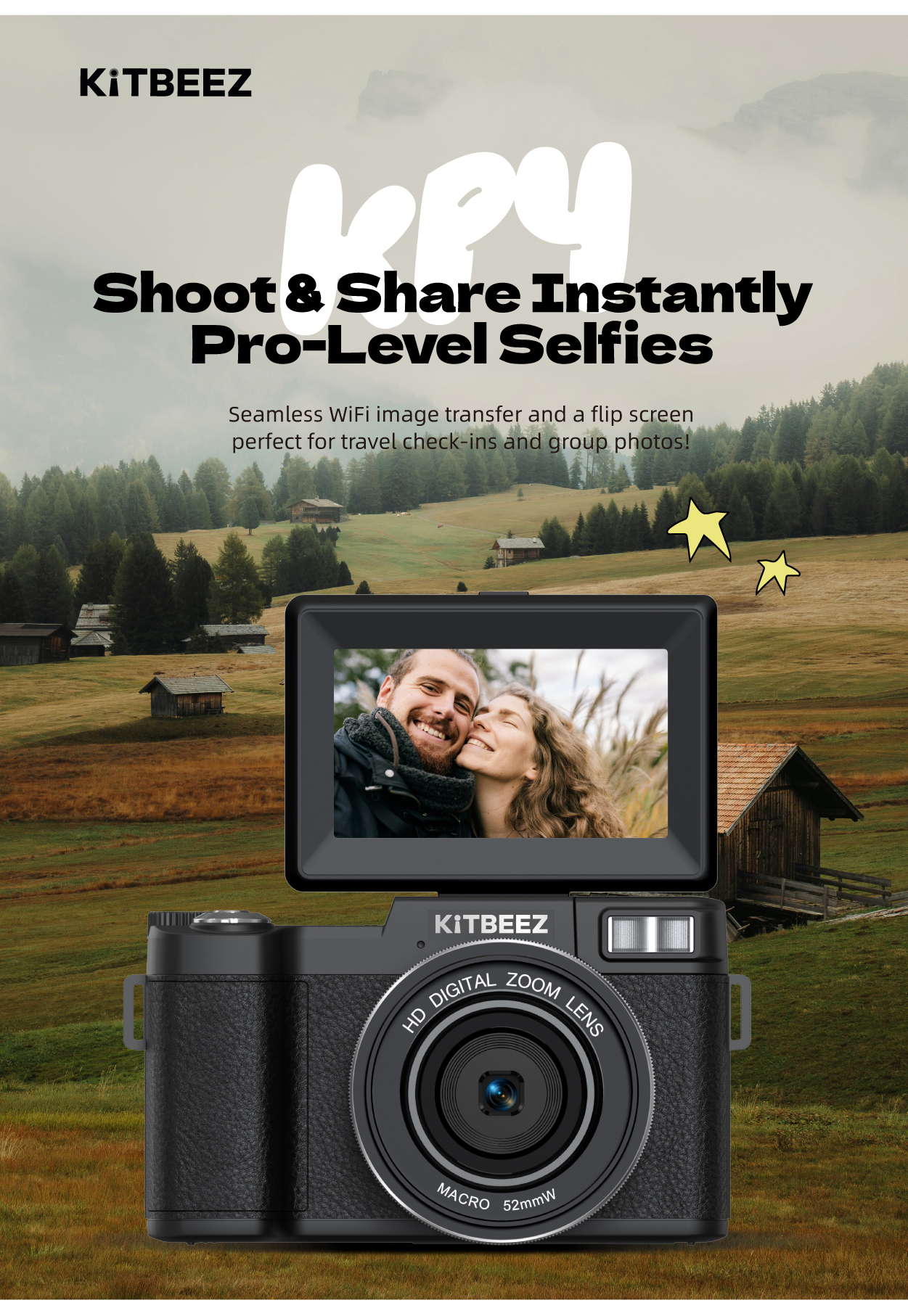 VBESTLIFE 5K Digital Camera, Wifi 75mp Vlogging Camera for Youtube