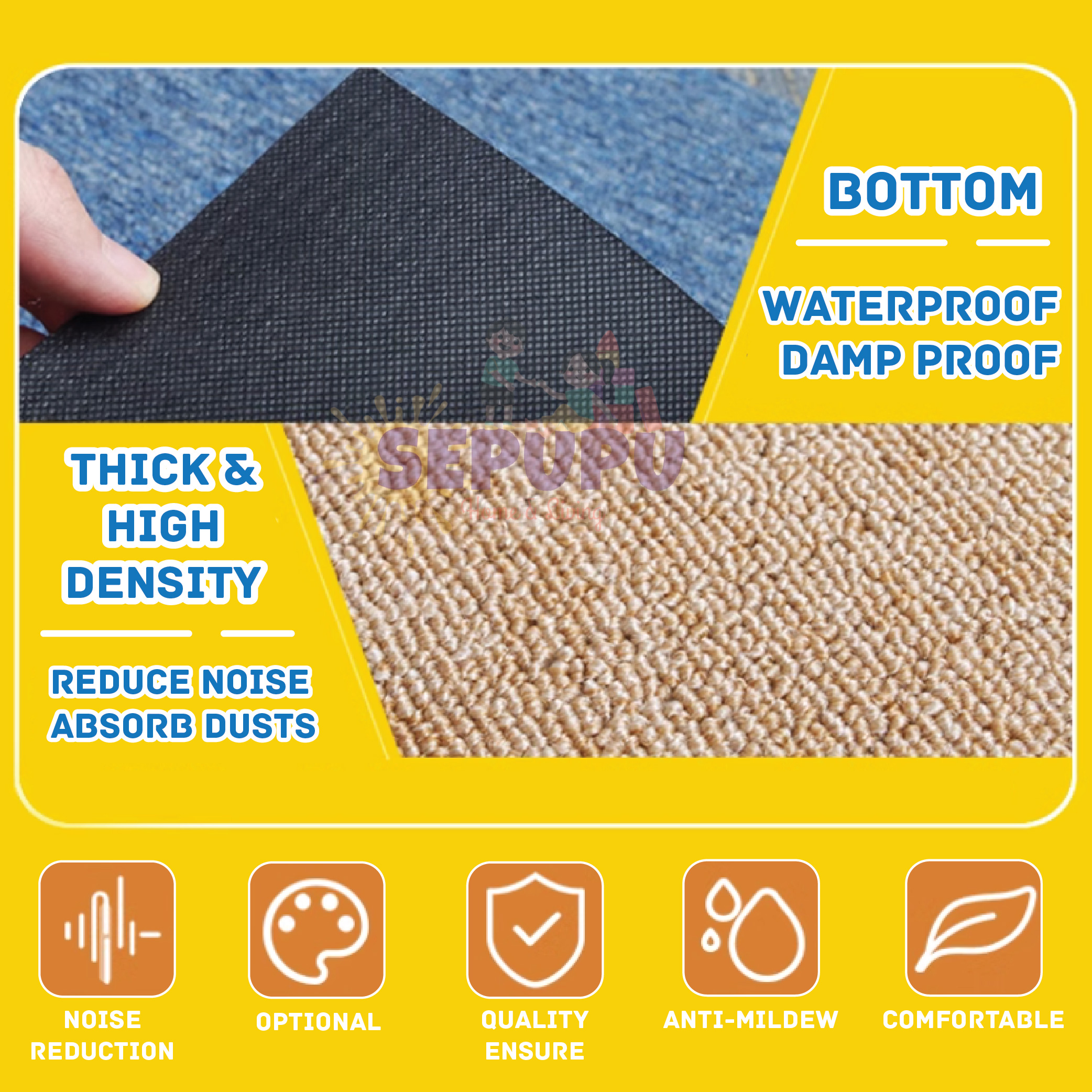 SEPUPU 50X50CM Large Non Slip Floor Carpet Tiles Non-Slip Carpet Office ...