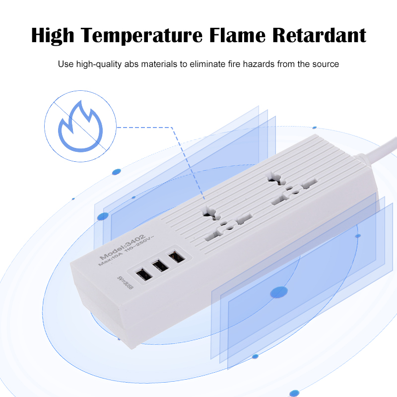 3USB 2Plug Power Socket Extension With USB Ports Cable UK Plug Adapter ...