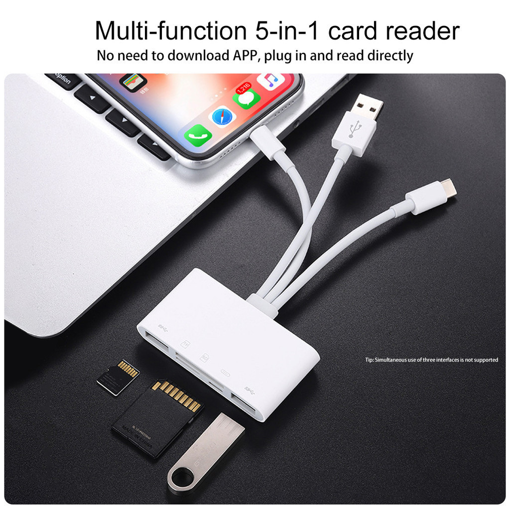 5 In 1 Card Reader Type C USB OTG Memory SD Card Reader Adapter ...