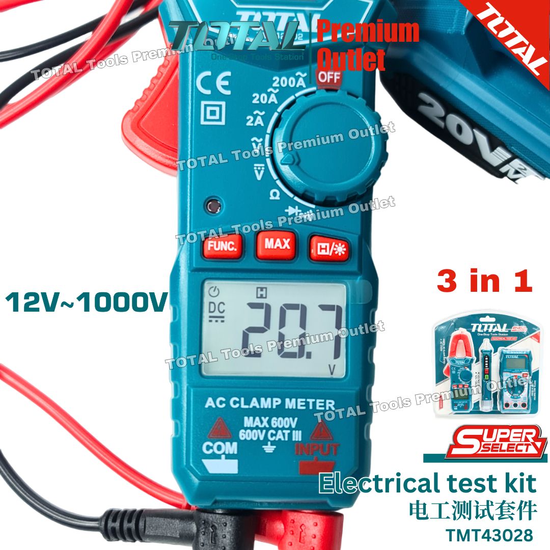TOTAL Tools 3 in 1 Electrical test kit / Digital Multimeter / Digital ...