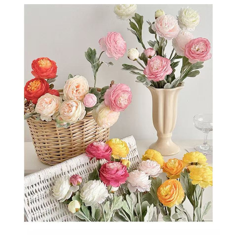 Flocking 3-Head Peony Artificial Flowers – Dew Lotus Bunga Tiruan for ...