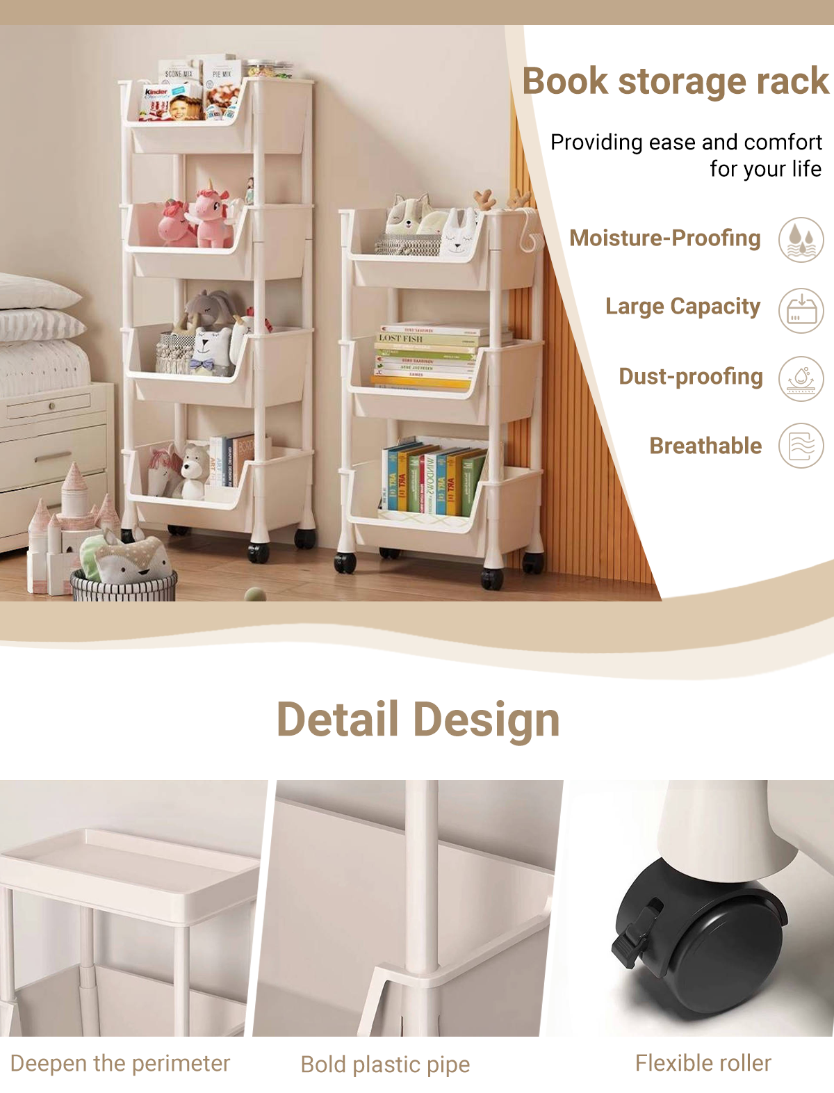 Book Storage Rack With Wheels Movable Storage Trolley Rack Household ...