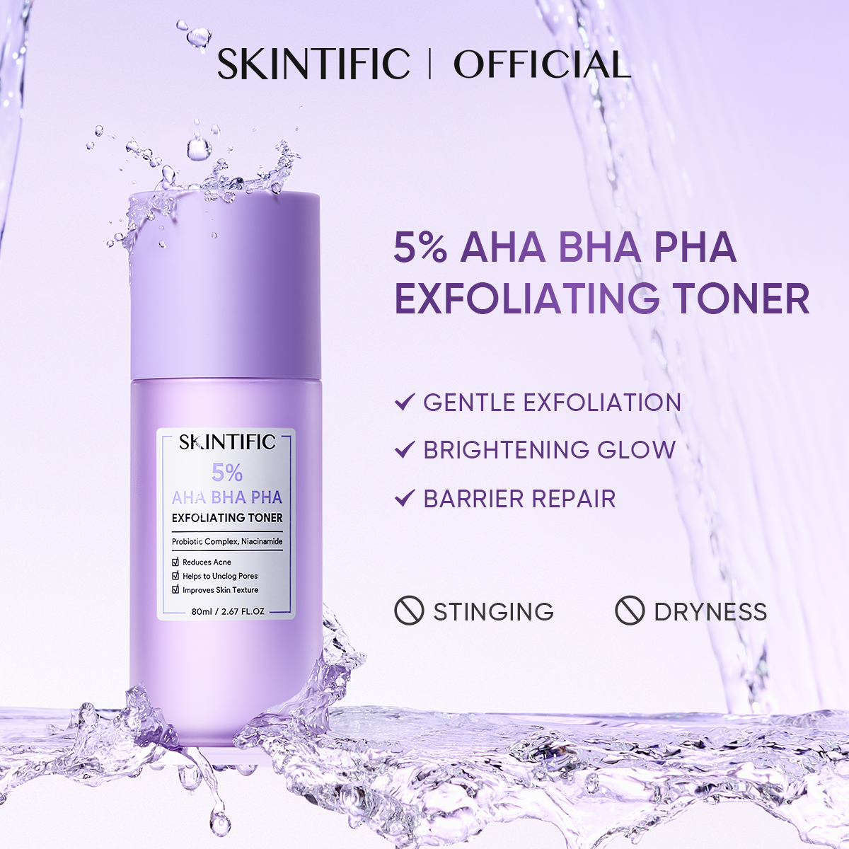 SKINTIFIC 5% AHA BHA PHA Exfoliating Toner Face Exfoliation Brighten ...