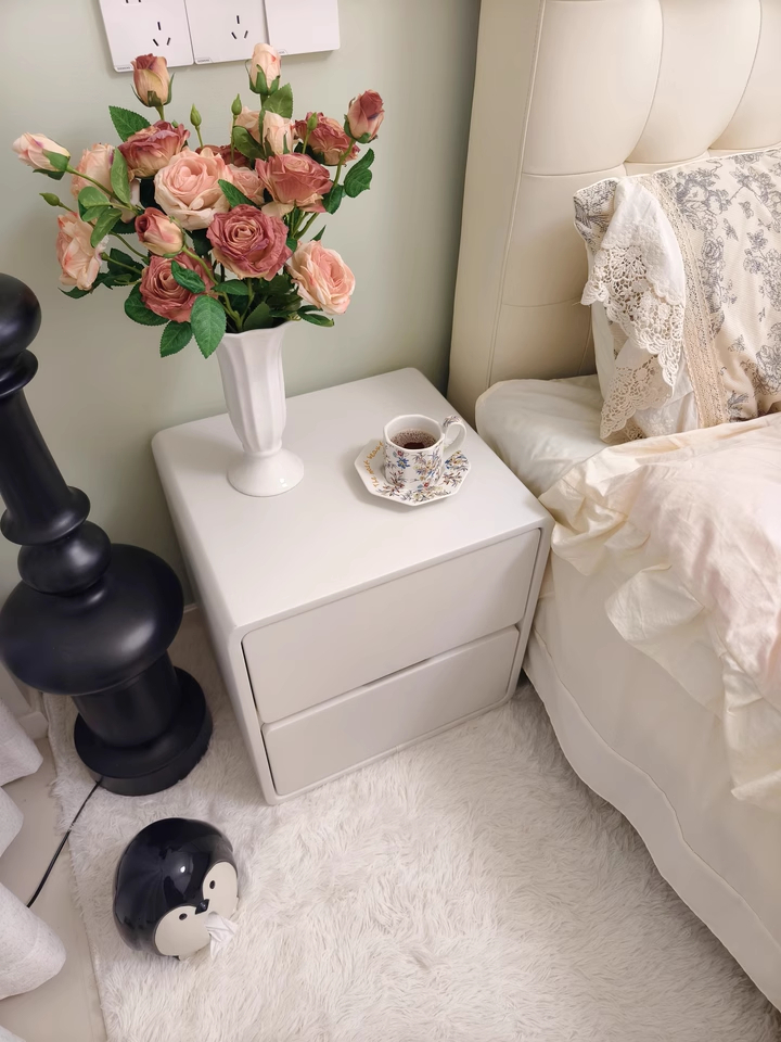 Wood Solid Wood Leather Bedside Table with Drawer丨BedSide Torage ...
