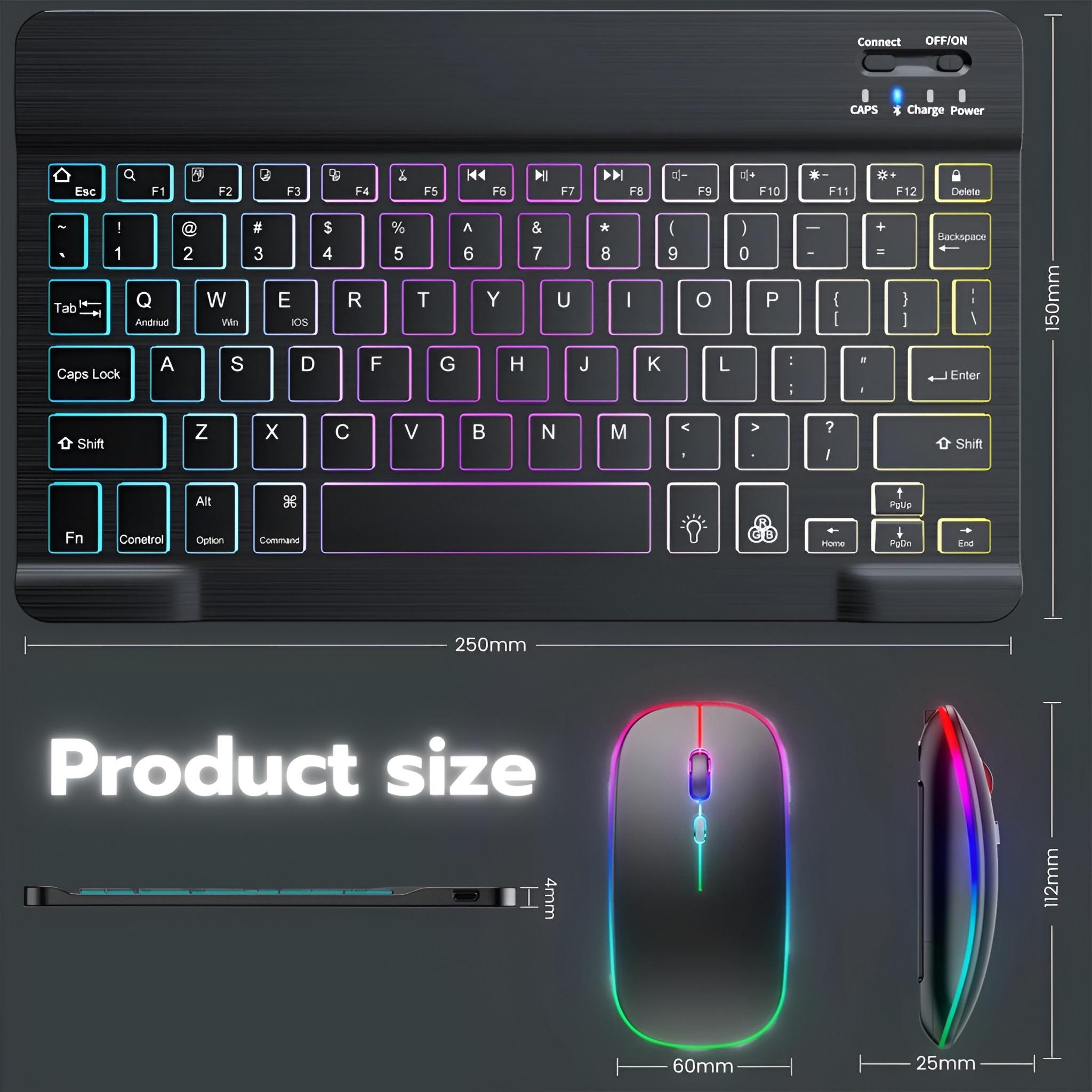 RGB Backlit Wireless Bluetooth Keyboard and Mouse with light LED for ...