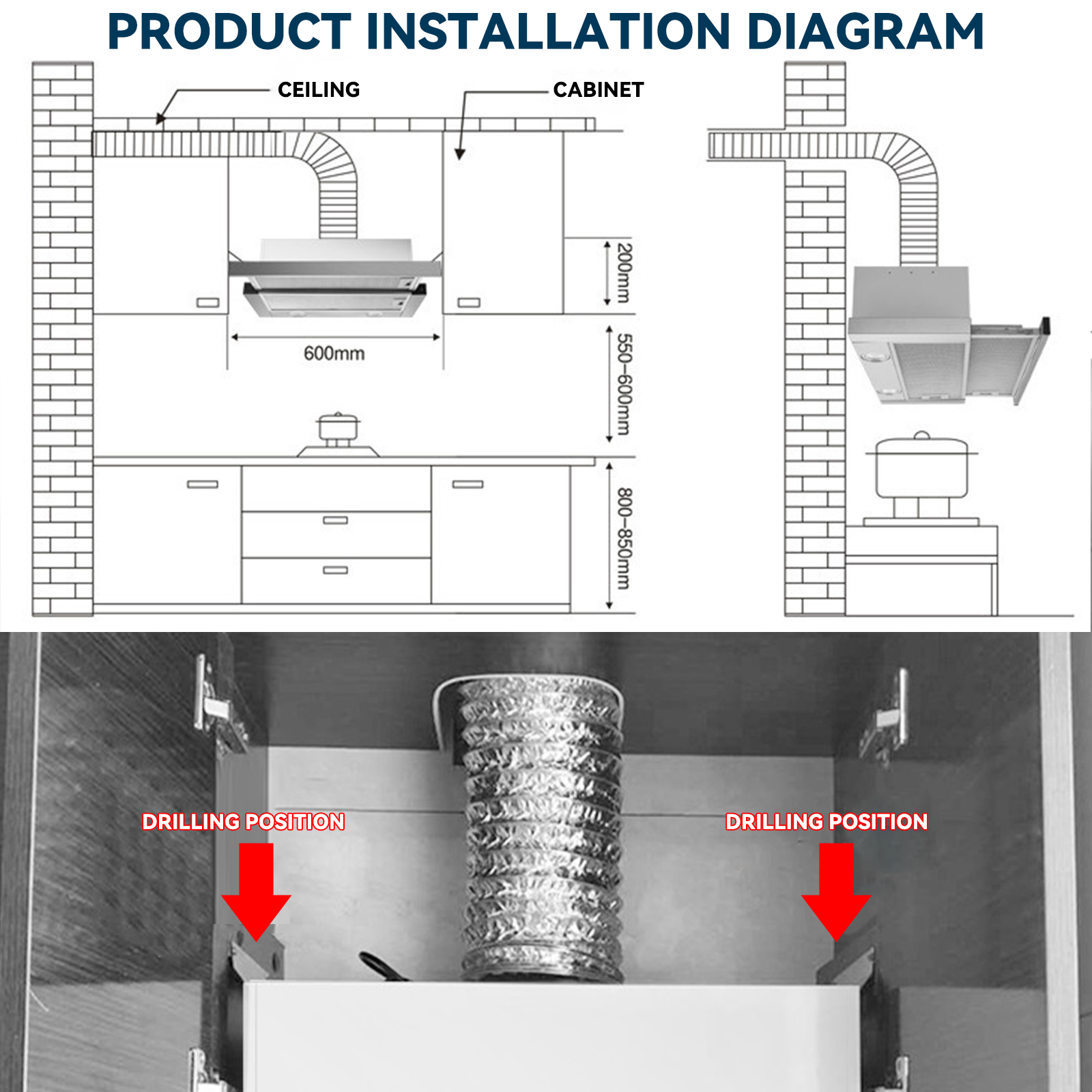SUKINBO Telescopic Pull Out Powerful Kitchen Range Hood Ventilator
